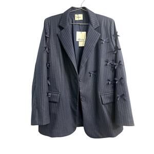 Dixie Bow Ribbon Accent Blazer Jacket Blue Women's Size Medium